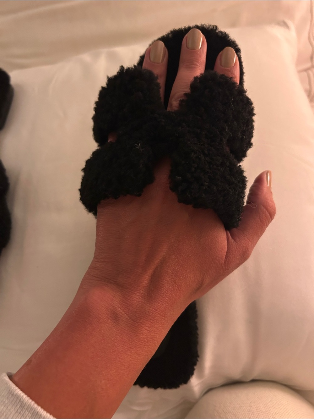 HERMES Black Fuzzy Slide Sandals. Size 39.5